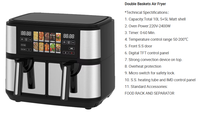 Friteuse à air numérique 8L à double panier en plastique avec panneau de commande TFT, four électrique intelligent multifonctionnel pour la cuisine