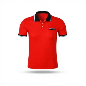 100% Cotton Men's <b>White</b> for Shirt Red Collar Cuffs Short Sleeve Casual Knitted Regular Fit Solid Color Anti-Wrinkle 180g - Product Image 3