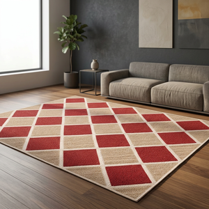 Modern Rectangle Novelty Patchwork Area Rug Red Orange Jute Braided Eco Friendly PET Friendly Non Slip Jute Backing Living Room - Product Image 4