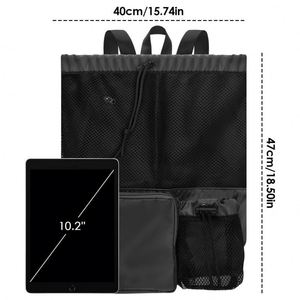 Mesh <b>Drawstring</b> <b>Backpack</b> with Shoe Compartment for Gym Beach Travel Portable Rope Bag Handle Swimsuit Storage Pocket - Product Image 3