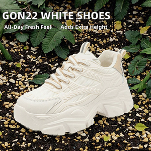 Zapatos blancos con cordones, parte superior de PU, zapatillas casuales para hombre, con suela gruesa para aumentar la altura, zapatos para correr transpirables, estilo walking para mujer - Product Image 3