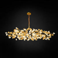 Nouveau lustre LED personnalisé, luminaire suspendu, grand projet, intérieur, feuille de ginkgo, fleur, pour hall d'hôtel, villa, bar, cristal pour l'art
