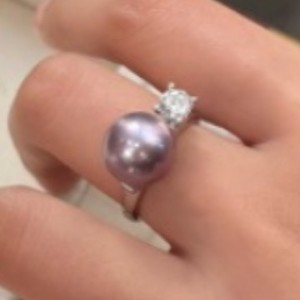 Anillo de Perla Púrpura de Diseño Minimalista, Color Púrpura Uva Original, Diamante Único, Balanza de Equilibrio, 11-12 mm, Redondo, Ligero - Product Image 3