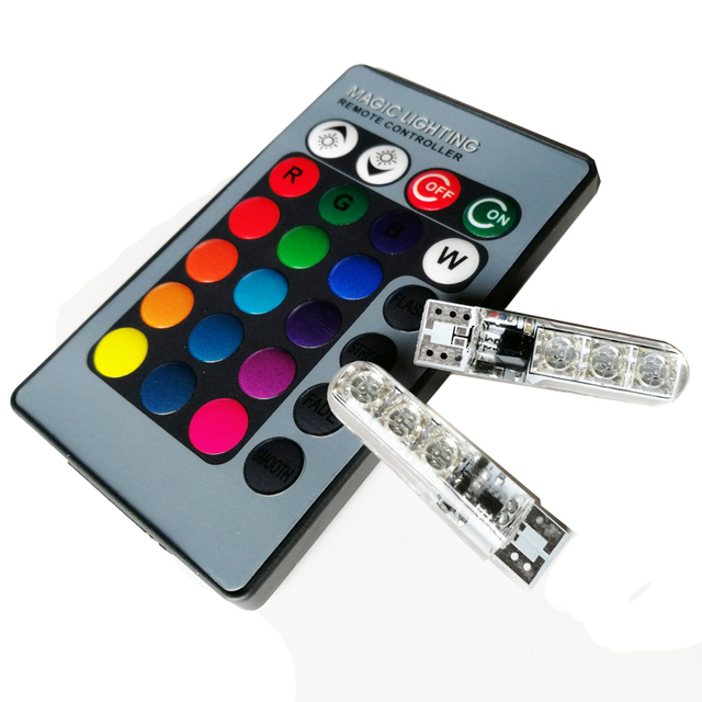 Remote Control Multi Color Changing Auto Atmosphere Led Bulb W5W 194 168 5050SMD COB 12V Silicone Strobe T10 RGB LED Car Light