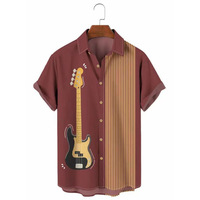 STM323 Herren 3D-Digitaldruck Gitarren-Volldruck-Serie Revers-Cardigan Kurzarm-Hemd Anpassbares Muster Stoff
