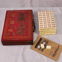 Tuiles de Mahjong en Mélamine de Haute Qualité, Petites, avec Boîte en Cuir Antique pour Divertissement en Dortoir, Tuiles de Mahjong Anglaises