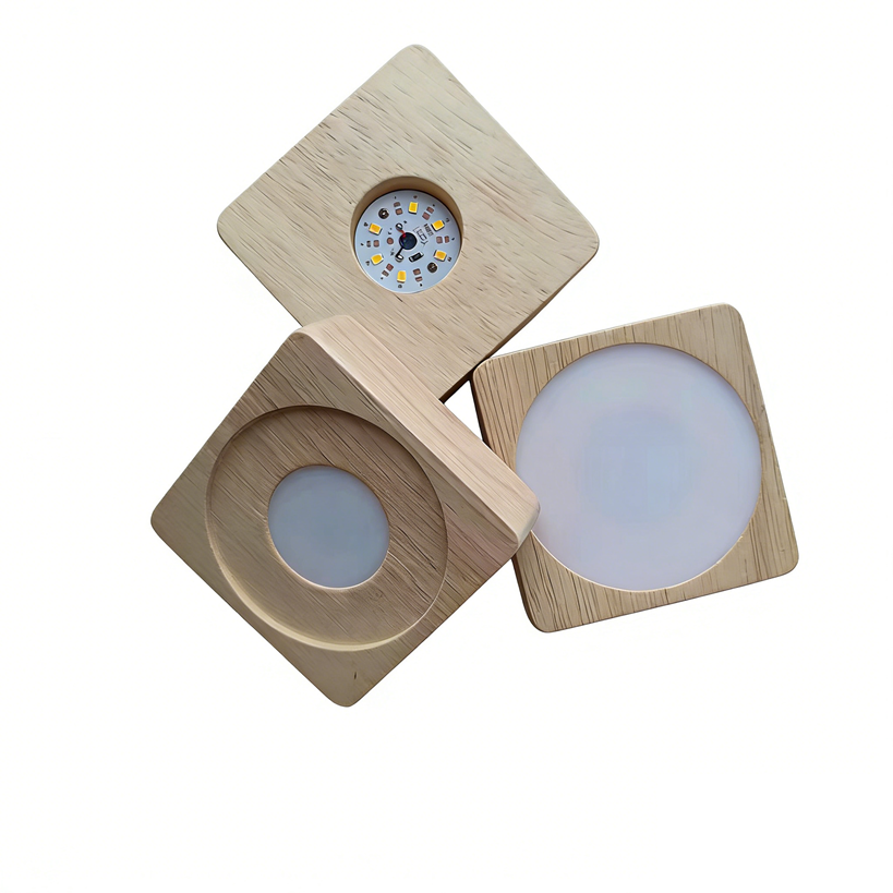 Square Wood LED Base Night Light Wooden Base Warm White Lamp Stand Battery Box for Crystal Ball
