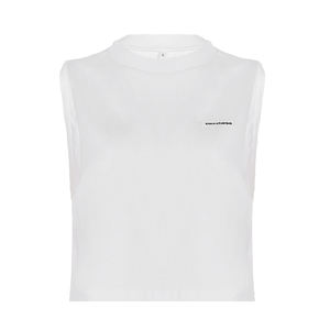 Débardeur court en coton tricoté écologique pour femme, sans manches, couleur unie, coupe décontractée ample avec petit logo - Product Image 4