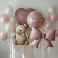 Ensemble de ballons en forme d'ours en peluche rose, ballons en aluminium en forme de cœur rose, adaptés aux fêtes d'anniversaire, à la Saint-Valentin