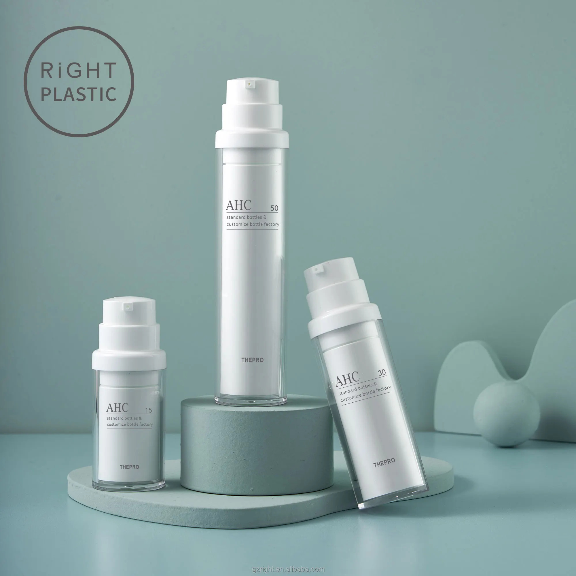 Flacon plastique sous vide en PP blanc, 15ml, 30ml, 50ml, pour émulsion, sans air, Essence, crème pour les yeux