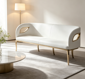 Canapé Chesterfield carré de luxe en velours, deux places, avec structure en acier inoxydable couleur champagne et accoudoirs incurvés, idéal pour hall d'hôtel et chambre de villa - Product Image 2