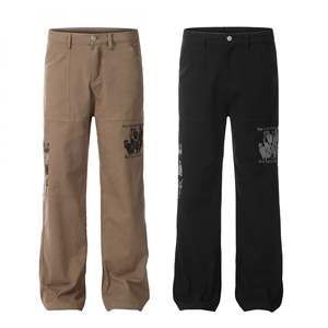 Pantalons cargo décontractés en coton de grande taille, coupe droite, jambe large, style baggy, pour hommes - Product Image 5