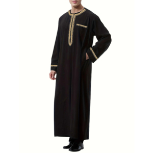 Hombres Thobe Thawb Caftan Cuello redondo Botón hecho a mano Thobe Color sólido Poliéster Algodón Musulmán Hombres Thobe - Product Image 6