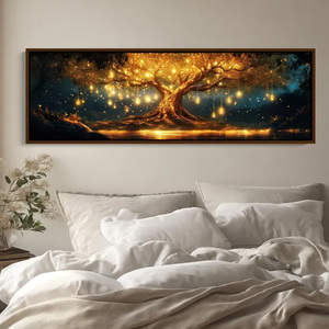 Impression sur toile d'arbre lumineux, arbre à ampoules LED fantastique, art mural texturé extra large encadré, décoration intérieure pour hôtel, maison - Product Image 4