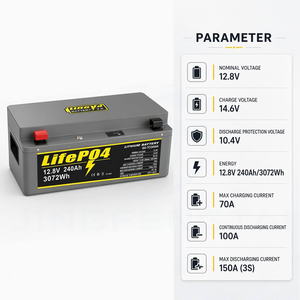 Baterai JFT Heavy-Duty 12.8V 240Ah LiFePO4 3072Wh dengan Voltmeter Terintegrasi 150A Surge 6000-Cycle untuk Penggunaan Tenaga Surya & Kelautan - Product Image 1