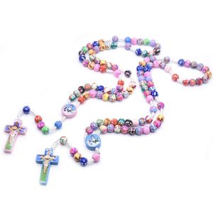 Catholic Crucifix Colorful Polymer <b>Clay</b> Rosary Beads Holy Cross Necklace Bracelet Child-Friendly Baptism Gift <b>Set</b> Beaded Jewelry - Product Image 3
