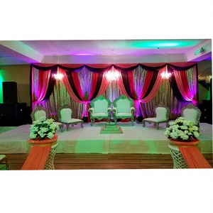 Chaises de mariage indien Mandap en métal Ensemble de chaises de mariage de scène décoratives en bois pour les mariés pour les fêtes - Product Image 1