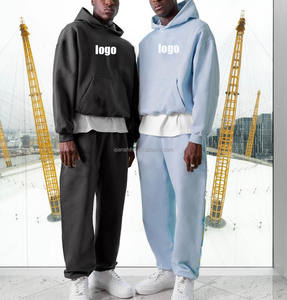 Pull-over unisexe bleu pour hommes Sweat à capuche surdimensionné Logo personnalisé 100% Sweat à capuche Streetwear épais et lourd en coton biologique - Product Image 4