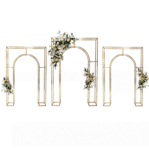 OUGE Golden Metal Classic Style Wedding Arch Backdrop Stand 5-6ft X 7-8ft Folding & Portable Wedding Event Decorations