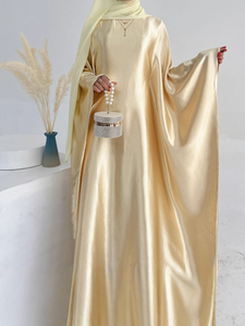 Luxury Modest Muslim Maxi Dress with Hijab Satin Bat Sleeve Abaya Islamic Dubai <b>Kaftan</b> for Daily - Product Image 2
