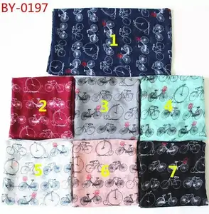 Custom Multi Colors Bicycle Pattern Printing Scarf Women Voile Viscose Shawl Scarf