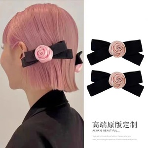Pinza para el cabello con diseño de rosa rosa pura, pinza con lazo francés, horquilla para la parte posterior de la cabeza, accesorio para el cabello versátil y femenino. - Product Image 3