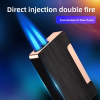 Vente directe usine Briquet à cigares métallique coupe-vent à double flamme droite, à flamme bleue, à allumage latéral, personnalisé, pour l'exportation