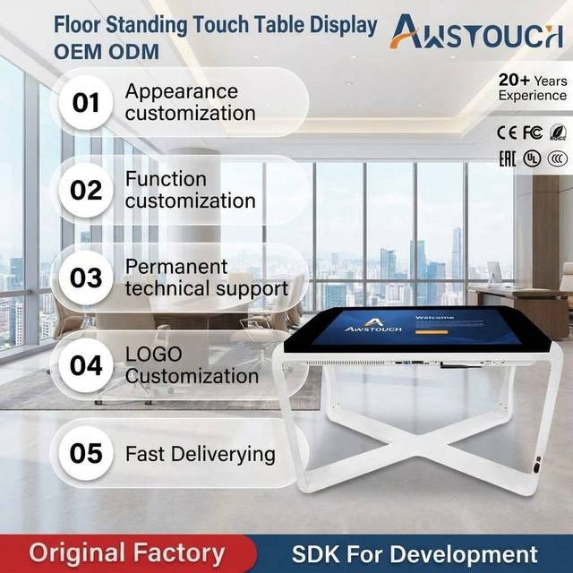 AWSTOUCH 43/55/65 Inch Interactive Smart Touch Table 10-Point Capacitive LCD Multi-Touch for Restaurant Museum & Exhibition Use
