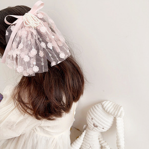 Jepit Rambut Pita Tulle Pink Manis Baru dengan Payet, Renda Bunga, dan Dekorasi Mutiara, Aksesoris Rambut Pita Peri untuk Anak Perempuan - Product Image 5