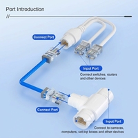 Adaptateur de connecteur de câblage réseau PoE 2 en 1, séparateur Ethernet étanche en plastique 100M 12V RJ45 pour système de sécurité CCTV et caméra IP