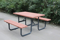 Table de pique-nique en bois WPC de 4 pieds pour l'extérieur, restaurant, jardin, terrasse, aire de jeux, table à manger avec banc