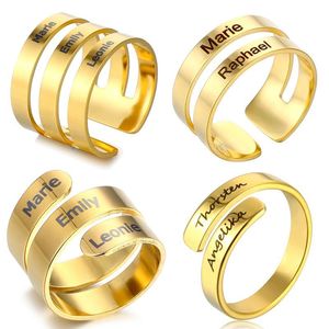 Stainless Steel <strong>Personalise</strong> Blank Open Wrap Adjustable <strong>Ring</strong> Custom Engraved Two Triple <strong>Name</strong> Layered Cuff <strong>Ring</strong> for Gift - Product Image 2