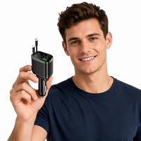 Chargeur de voiture certifié CE 66W 5V/3A PD 5 en 1 QC3.0 Super rapide 9V/2A Entrée Câble rétractable pour Android