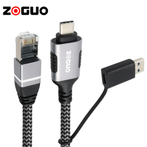 Loại C với USB một bộ chuyển đổi để RJ45 Ethernet <span class=keywords><strong>Adapter</strong></span> hỗ trợ 1000Mbps cho điện thoại và máy tính xách tay PVC Áo khoác bện che chắn Nam đến Nam - Product Image 2