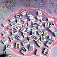 Set Mahjong Akrilik 2 Lapis 160 Ubin, Motif Anjing & Kucing Warna Pink Putih untuk Permainan Pesta AS & Hadiah