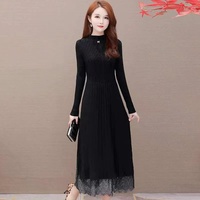 Huachao Top moda mujer manga larga Slim Fit suéter de punto otoño falda de encaje vestido con cintura Natural colección de diseñador
