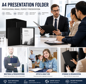 Classeur à anneaux A4 sans perforation avec pochette, clip métallique flexible et couverture en polypropylène pour le <span class=keywords><strong>travail</strong></span> et l'école - Product Image 3