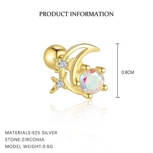 Collection de Boucles d'Oreilles YML&S925 Plaquées Argent Or avec Étoiles et Lunes en Zircon Cubique : Styles Assortis de Boucles d'Oreilles pour Femmes - Product Image 6