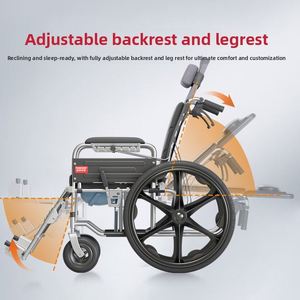 Fauteuil roulant manuel pliable avec siège de toilette et dossier entièrement inclinable, fauteuil roulant de voyage léger et portable pour personnes âgées et handicapées - Product Image 3