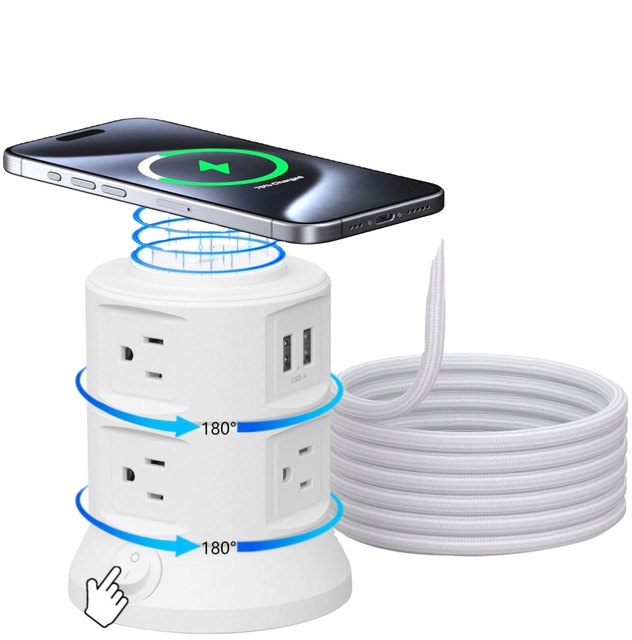 Plastic Power Strip Surge Protector 6 Outlets 2 USB Type-C Ports Standard Grounding 2 USB a Ports 1.5m Cable Home/Office Use