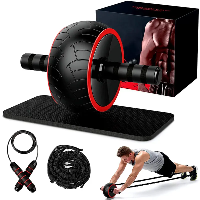 Fitness Reifen Leder AB Radsatz mit Springseil Resistance Tube und Mat Home Exercise 4 Pcs Abdominal Trainer Sets