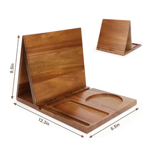 Acacia Wood Book Stand With Coffee Cup Holder And Glasses Pen Storage For Home Office <b>Desktop</b> Organizer - Product Image 3