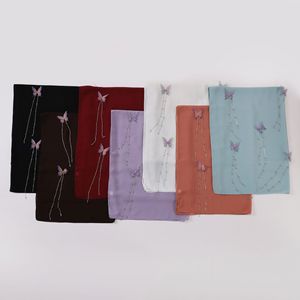 Bufanda larga de gasa de un solo color hecha a mano con borla de cadena de mariposa, chal fino e informal de 70*170cm para mujer - Product Image 6