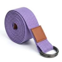 Sangle de yoga écologique haut de gamme avec logo personnalisé, patch en cuir et coton épais, boucle à double anneau en D pour fitness, Pilates et étirements