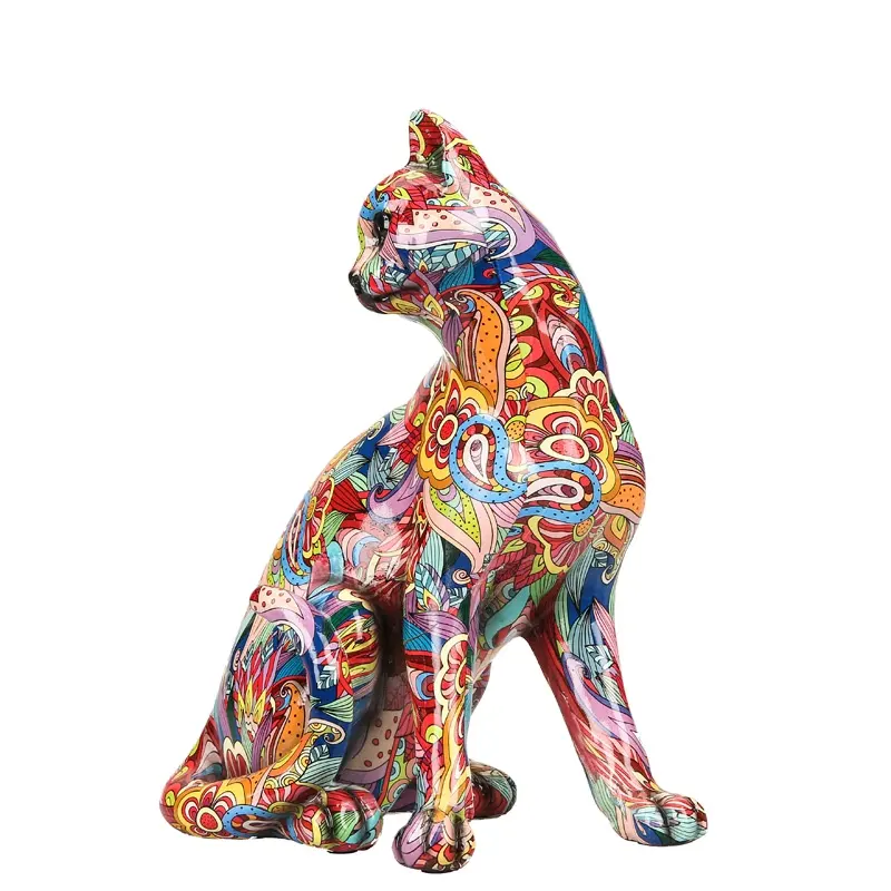 Figuras de resina polivinílica para decoración del hogar, arte moderno, adornos de mesa, estatua, grafiti, figuritas de gato, escultura de animal