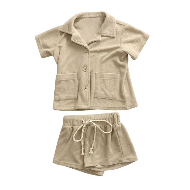 ZY Wholesale Baby Boy's Clothing Sets Terry Towel Summer Short Sleeve Shorts Sets Solid Kids Boy Outfits 2 pcs Clothing Set