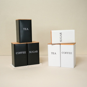 Ensemble de 3 contenants à café, sucre et thé avec couvercle en bambou, rangement simple pour les grains de café, pour la cuisine - Product Image 5