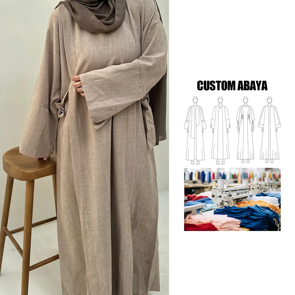 Kleid pakaian Islami kelas atas kustom desain 2024 grosir mewah Lebaran dubai baju muslim wanita produsen abaya linen
