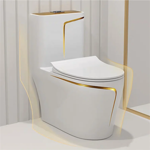 Bathroom Vacuum Cleaner Wc Gold Line Design Bathroom Ceramic Single Piece Gold White Colored <strong>Toilets</strong> Bowl - Product Image 1