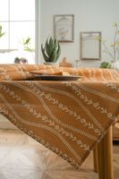 Nappe en coton et lin imprimée de fleurs orange style rustique, anti-poussière et infroissable, motif floral pour cuisine